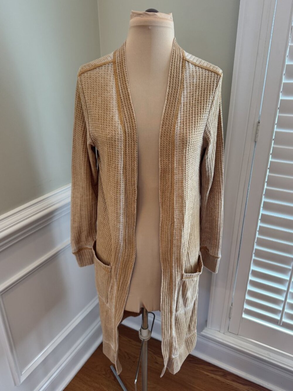 True Craft Mustard Yellow Waffle Knit Cardigan - Size S